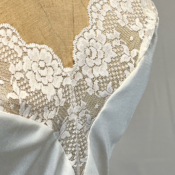 VINTAGE floral lace silky camisole cami slip lingerie tank top v neck 70s 80s - Picture 4 of 10